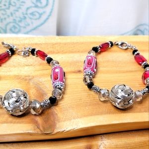 Handmade Red & Black Beaded Bracelet by Lynn Smythe | Goth Victorian Renaissance